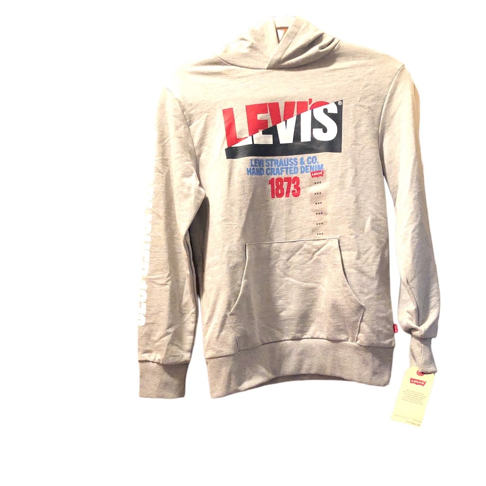 Levi’s shirt hoodie Medium 10-12yrs. NWT grey with “established 1873” on sleeves